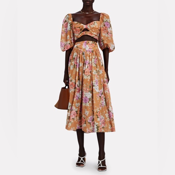 NWT Zimmermann Pattie Floral Cotton Midi Skirt In Orange - Picture 3 of 5